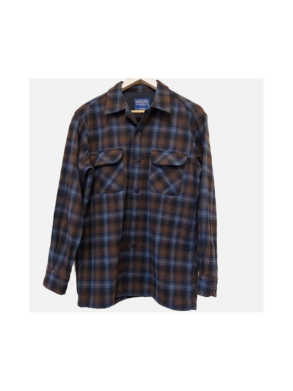 Vintage Pendleton Board Short Men’s Small Blue Brown Plaid Button Up Pockets
